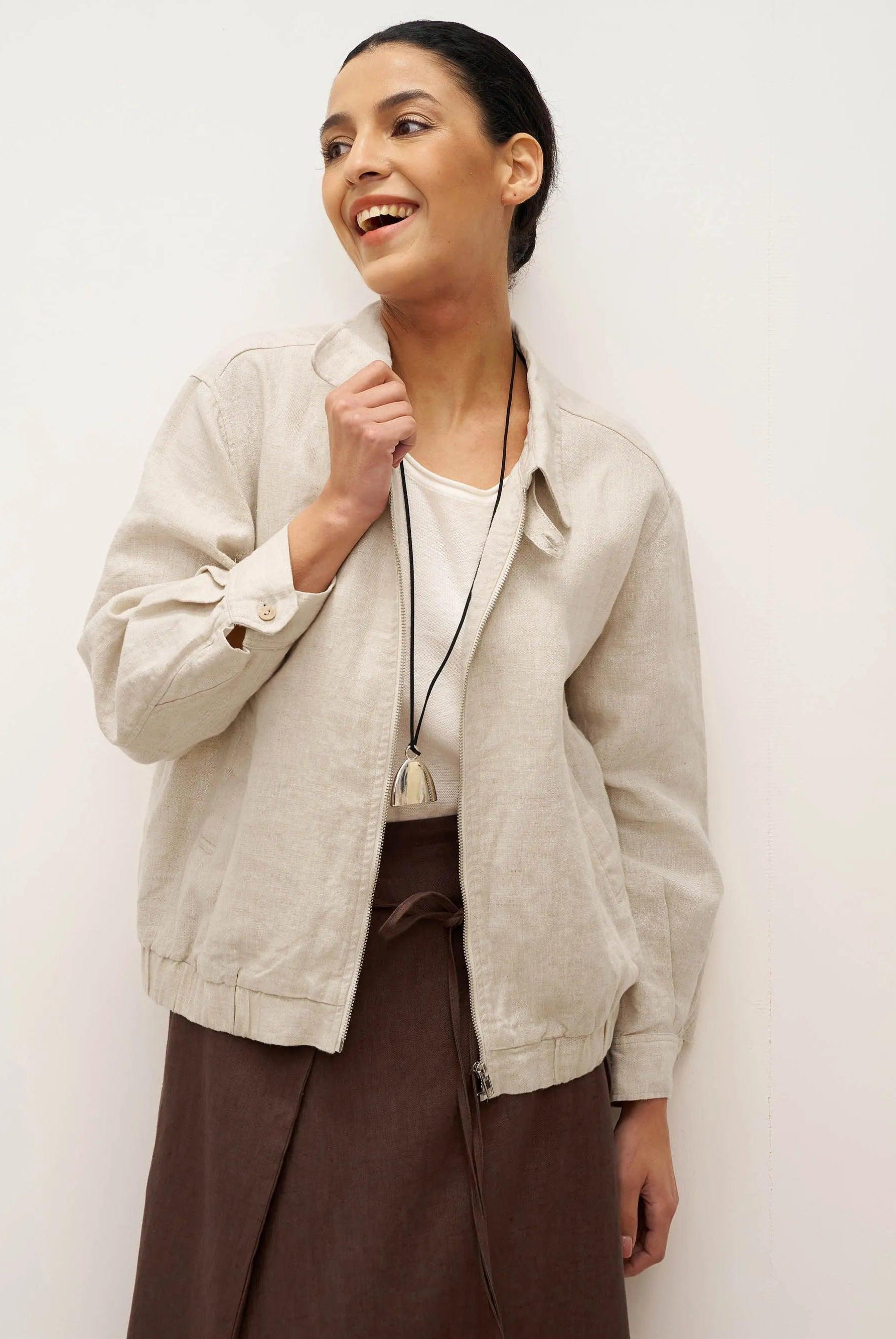 100% Linen Zipper Aviator Jacket ELIZA - TOPS-Linen Jackets