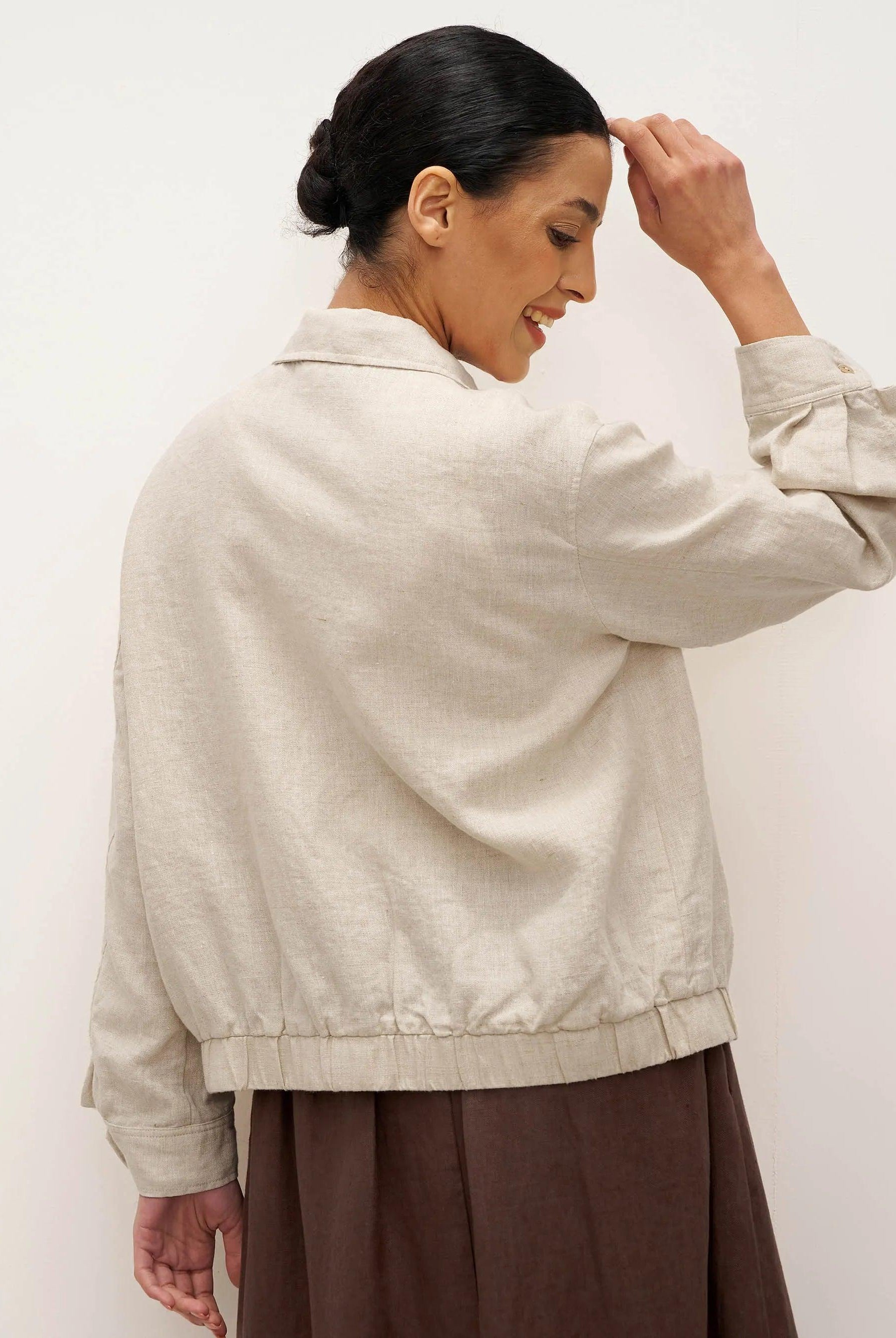 100% Linen Zipper Aviator Jacket ELIZA - TOPS-Linen Jackets