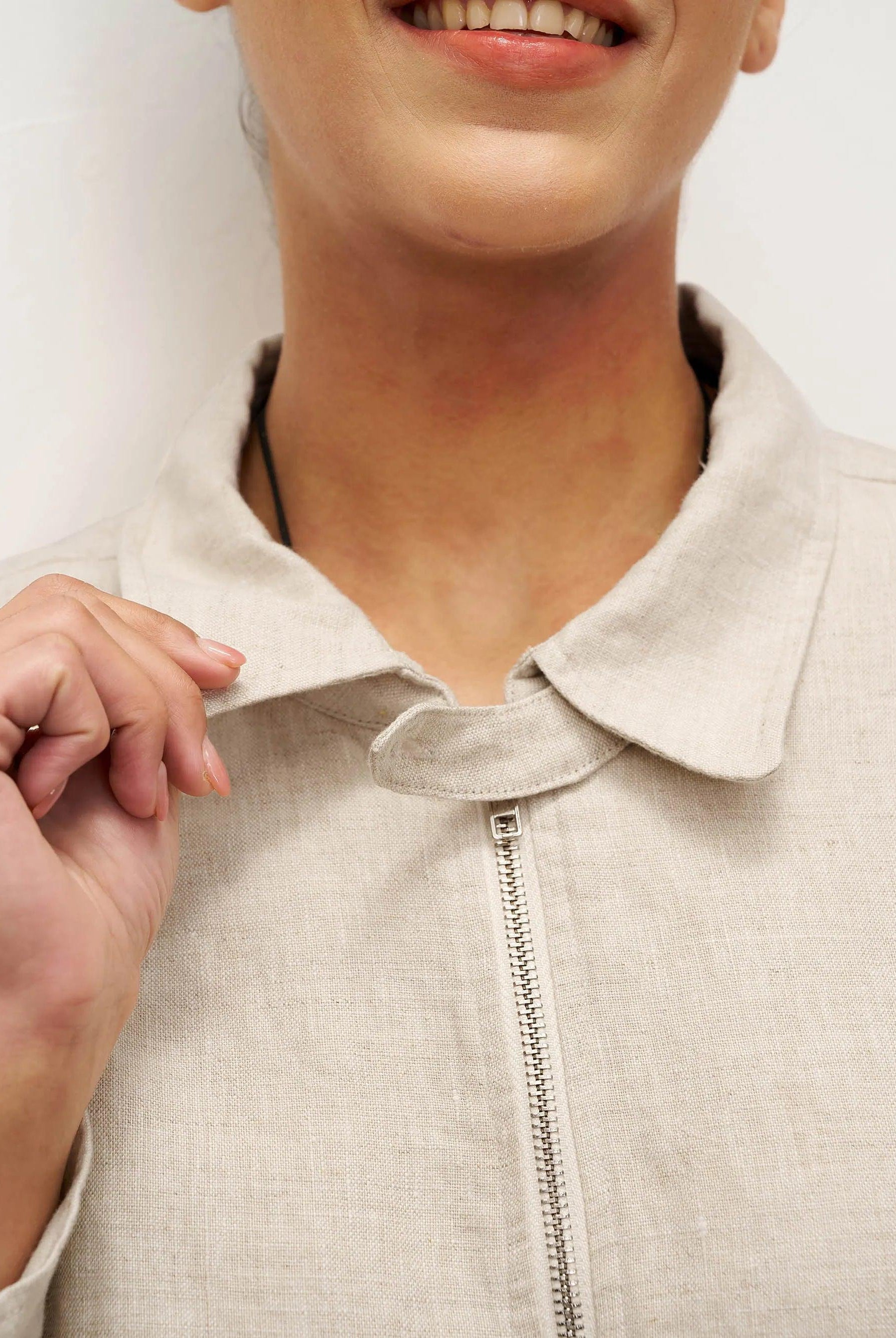 100% Linen Zipper Aviator Jacket ELIZA - TOPS-Linen Jackets