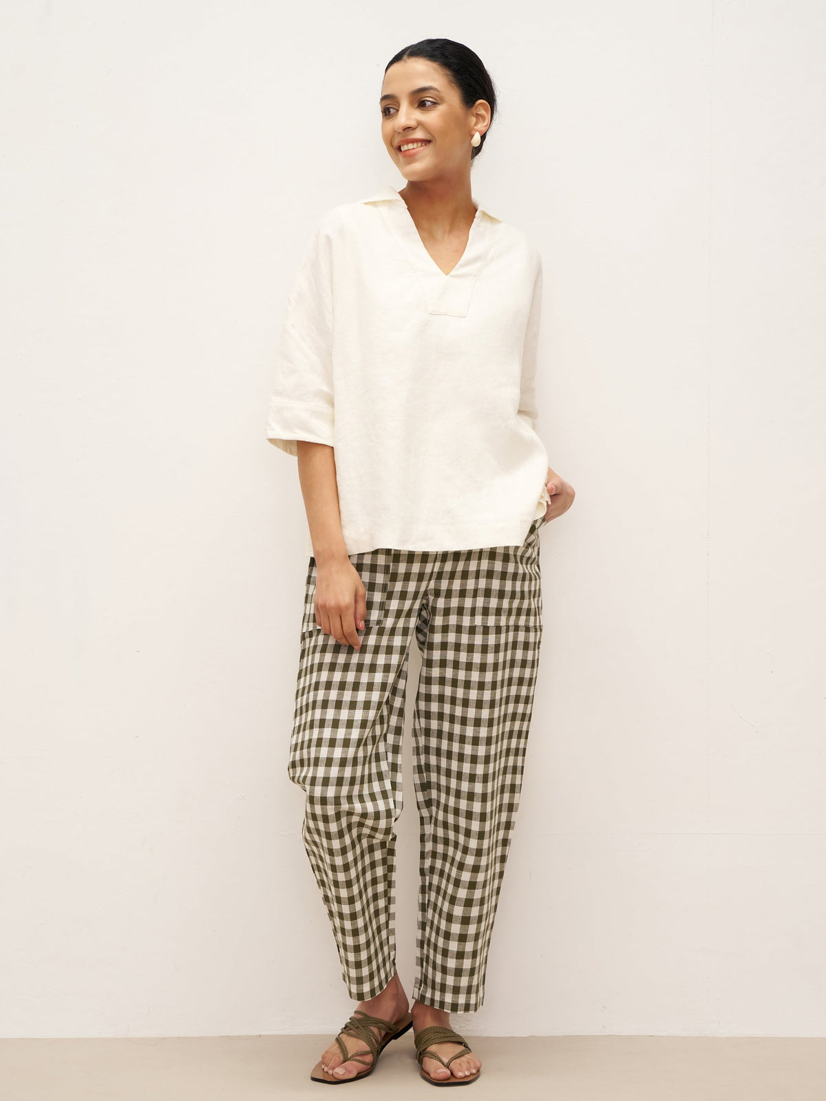 100% Linen V-Neck Oversized Pullover DANEE - TOPS-Linen Blouses