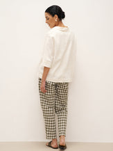 100% Linen V-Neck Oversized Pullover DANEE - TOPS-Linen Blouses