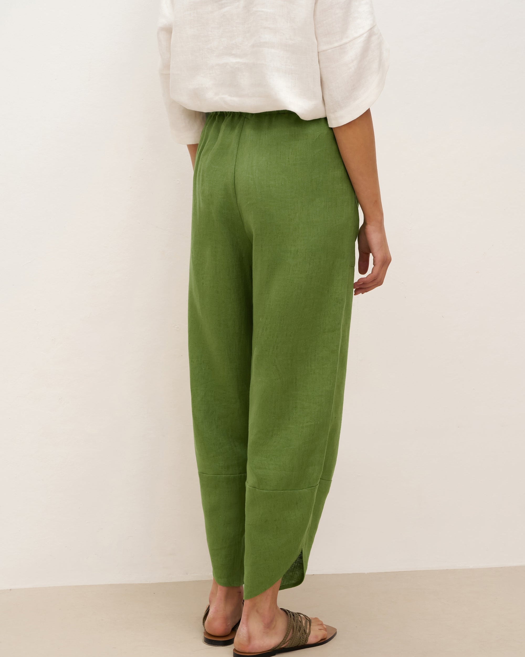 100% Linen Petal-Hem Trousers with Elastic Waist LIV - BOTTOMS-Linen Pants