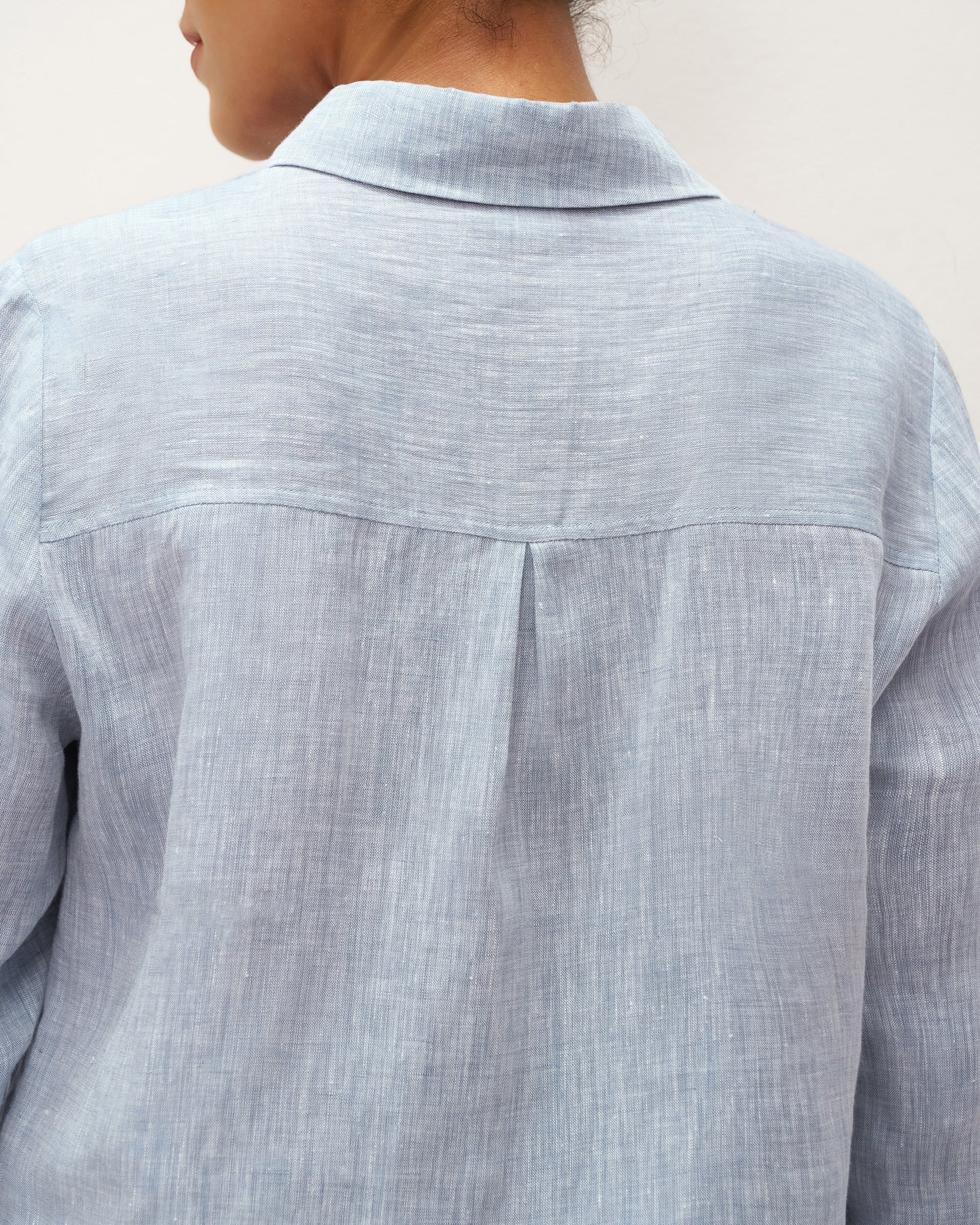 100% Linen Buttoned Closure Color-Blocked Shirt JANICE - TOPS-Linen Blouses