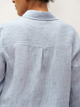 100% Linen Buttoned Closure Color-Blocked Shirt JANICE - TOPS-Linen Blouses