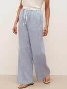 100% Linen Elastic Waist Straight-Leg Trousers JOURDAN - Light Denim Blue / S - BOTTOMS-Linen Pants