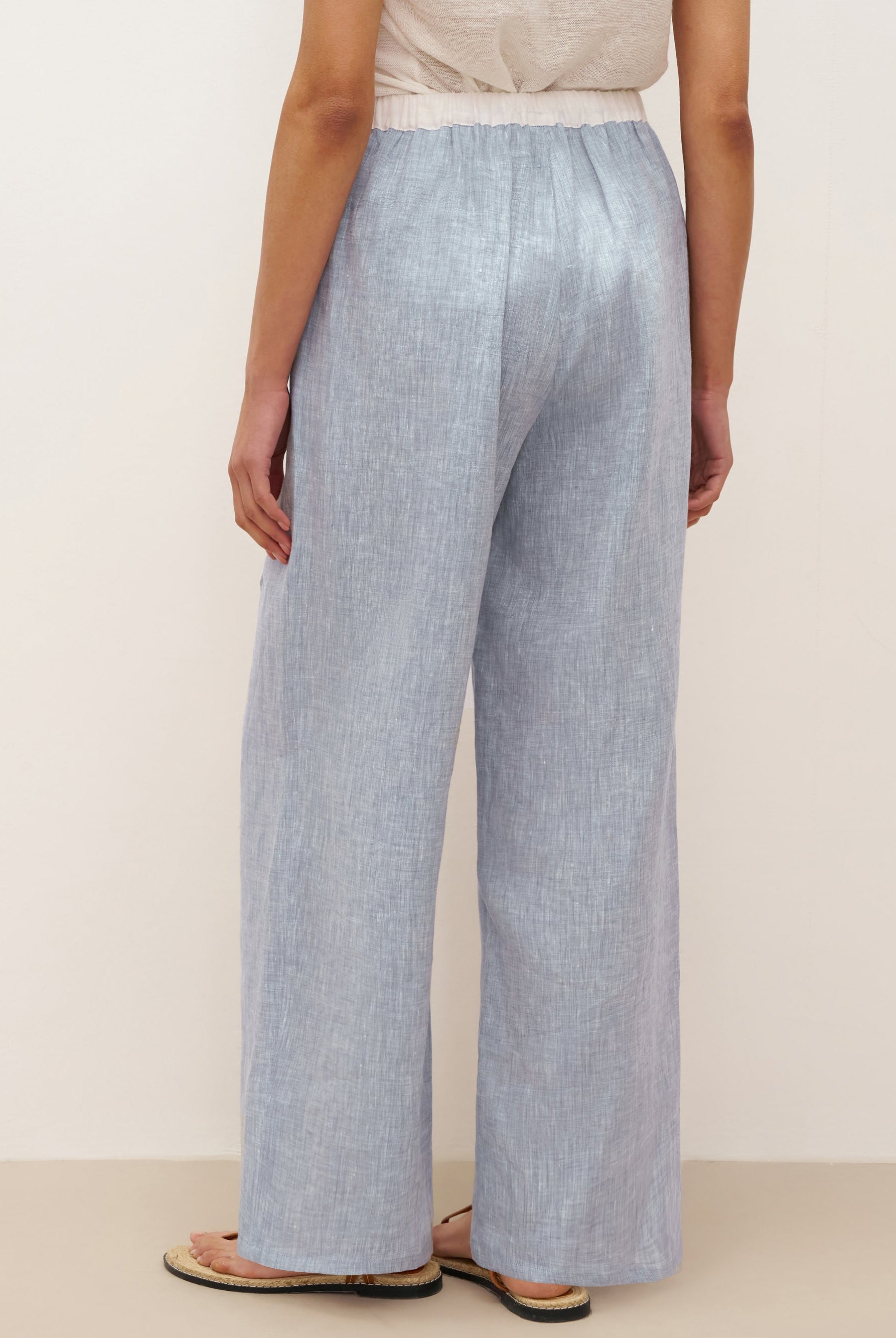 100% Linen Elastic Waist Straight-Leg Trousers JOURDAN - BOTTOMS-Linen Pants