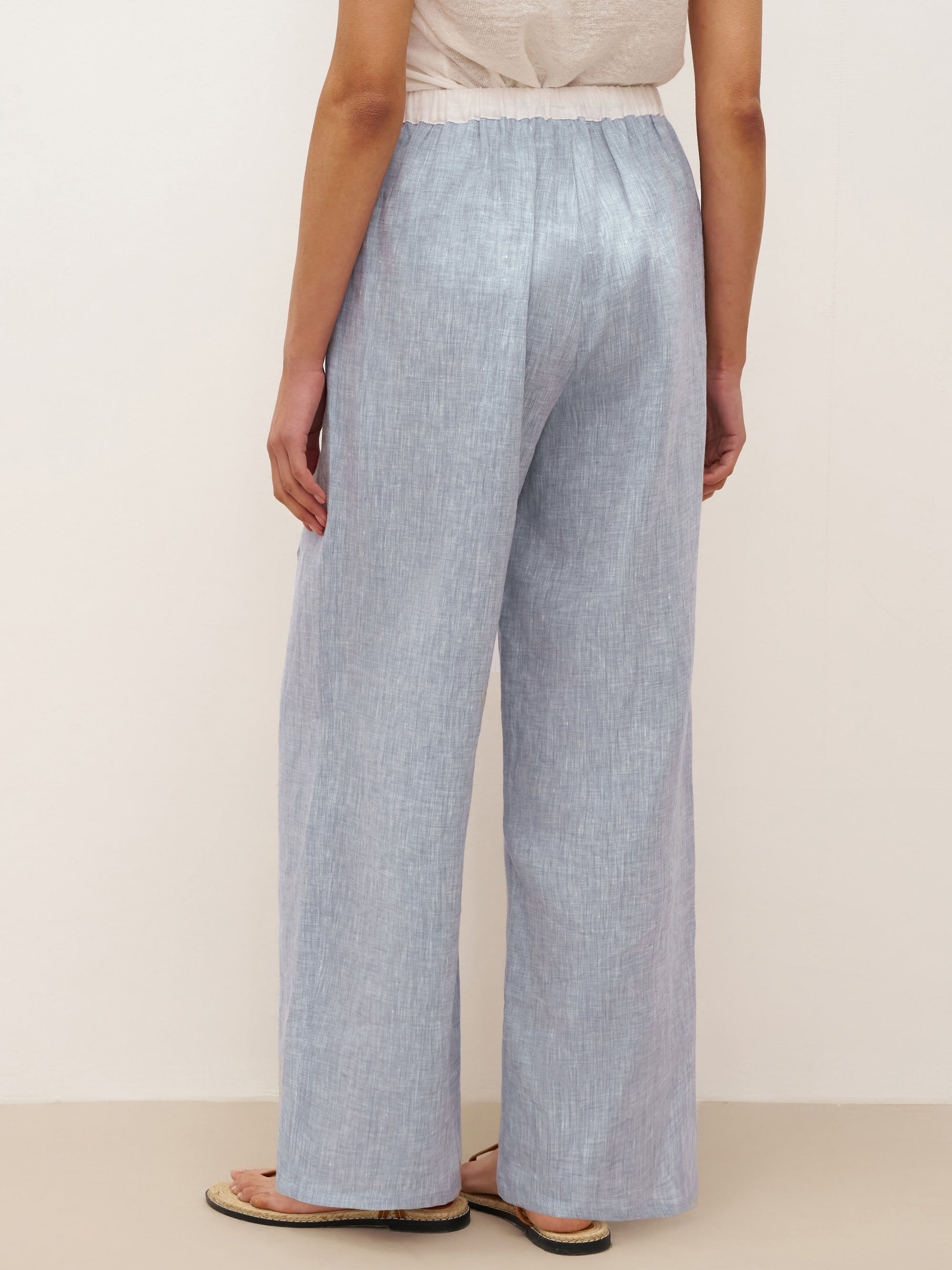 100% Linen Elastic Waist Straight-Leg Trousers JOURDAN - BOTTOMS-Linen Pants