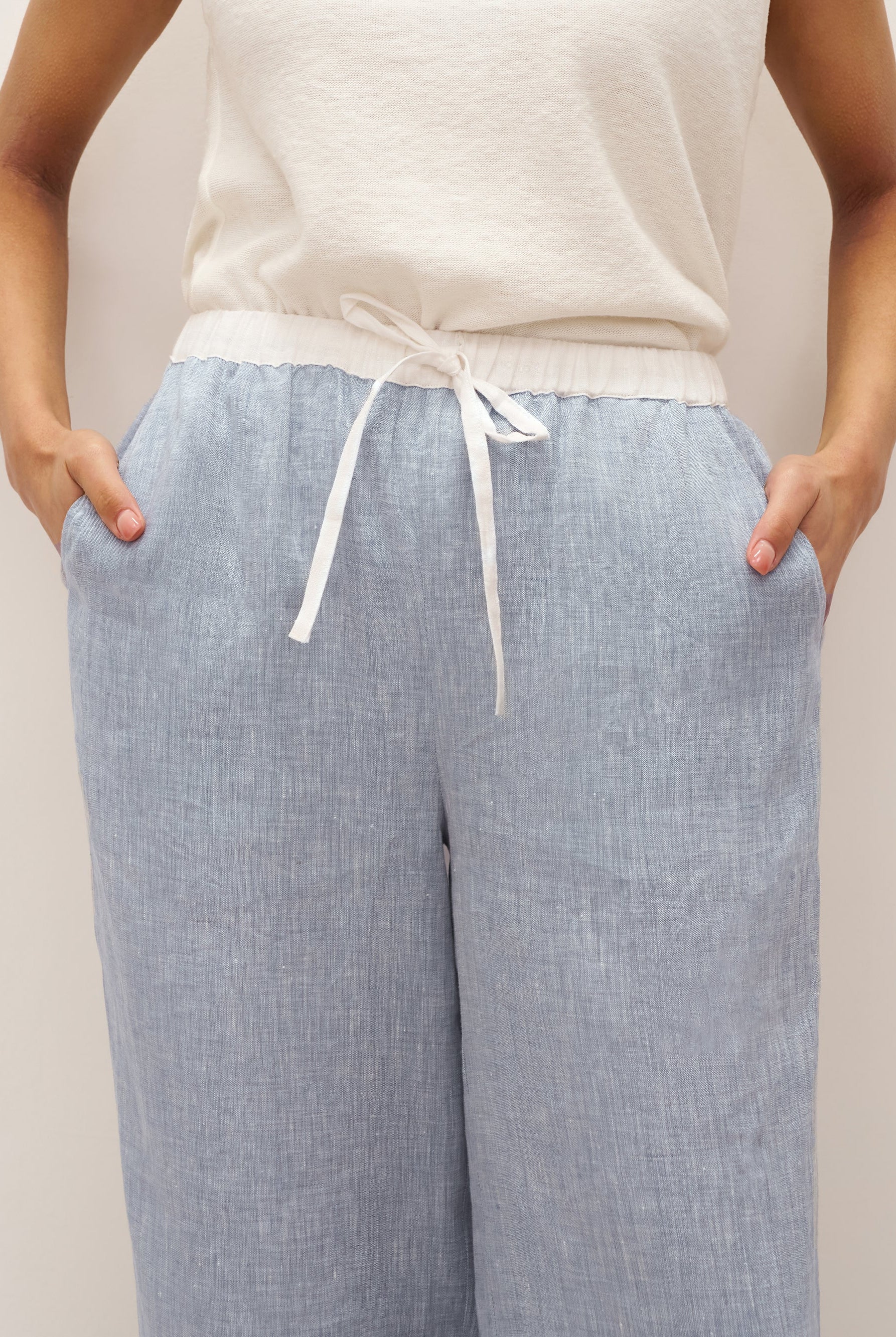 100% Linen Elastic Waist Straight-Leg Trousers JOURDAN - BOTTOMS-Linen Pants