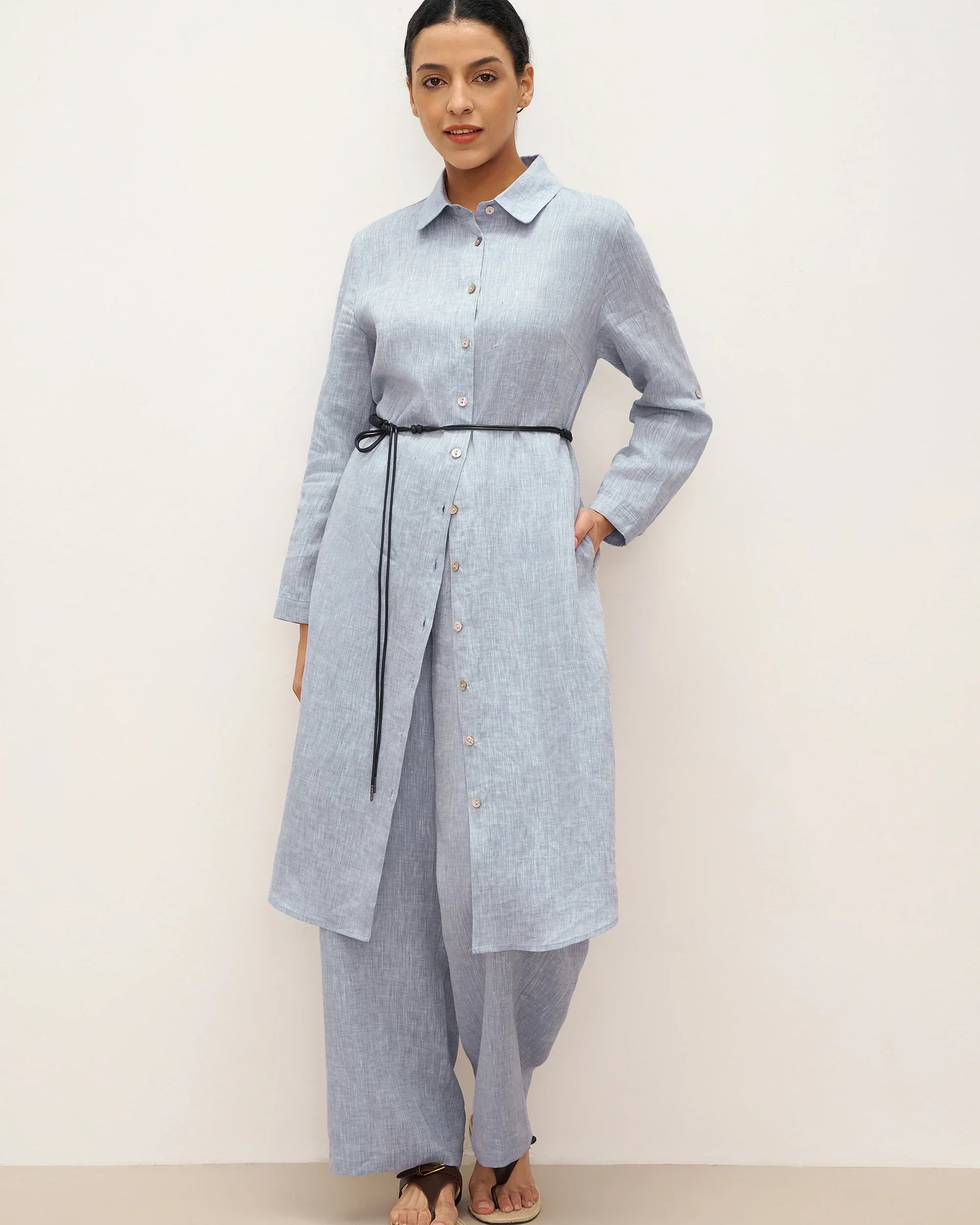 100% Linen Elastic Waist Straight-Leg Trousers JOURDAN - BOTTOMS-Linen Pants