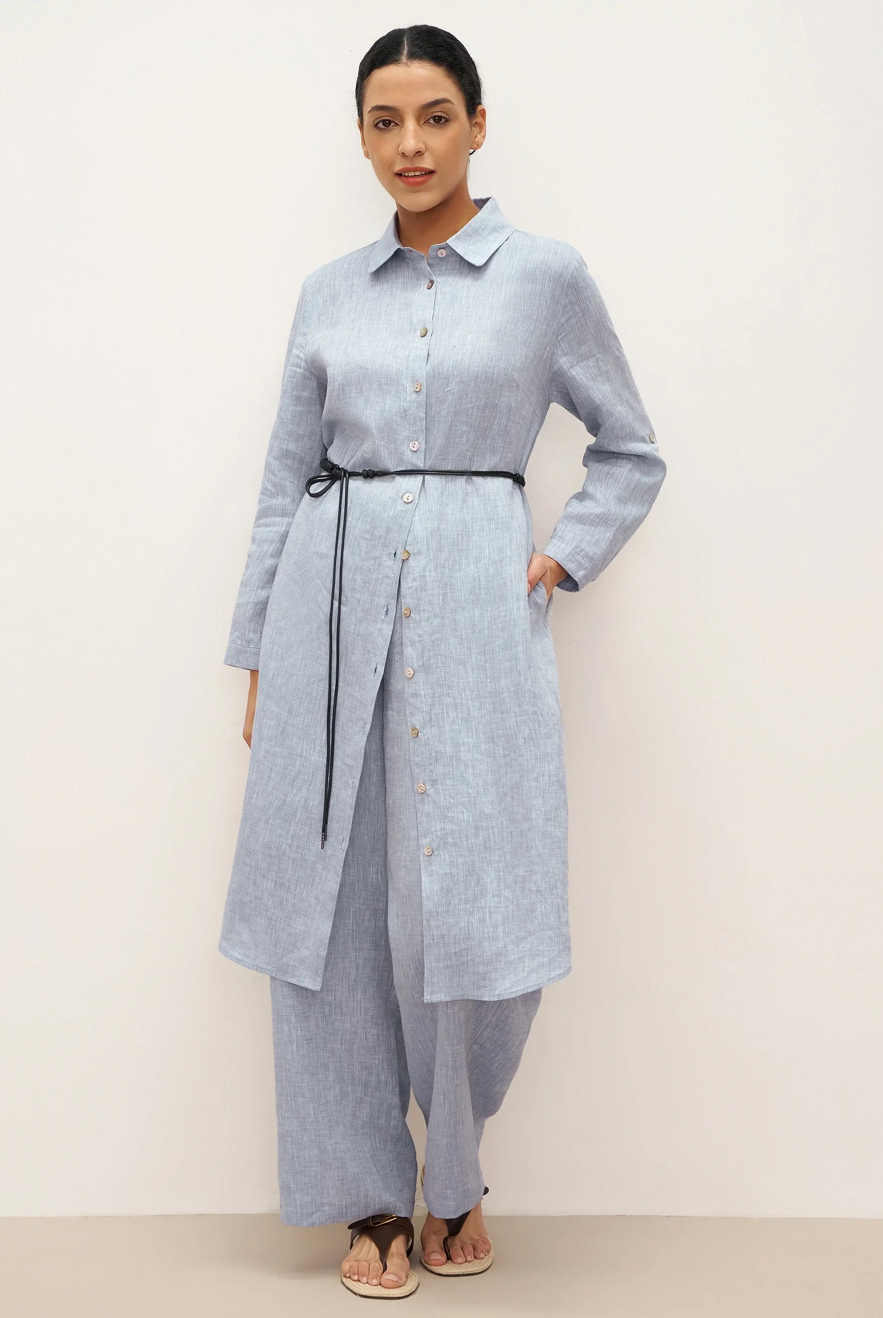 100% Linen Elastic Waist Straight-Leg Trousers JOURDAN - BOTTOMS-Linen Pants