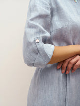 100% Linen U-Hem Belted Shirt Dress JULIA - DRESSES-Linen Midi