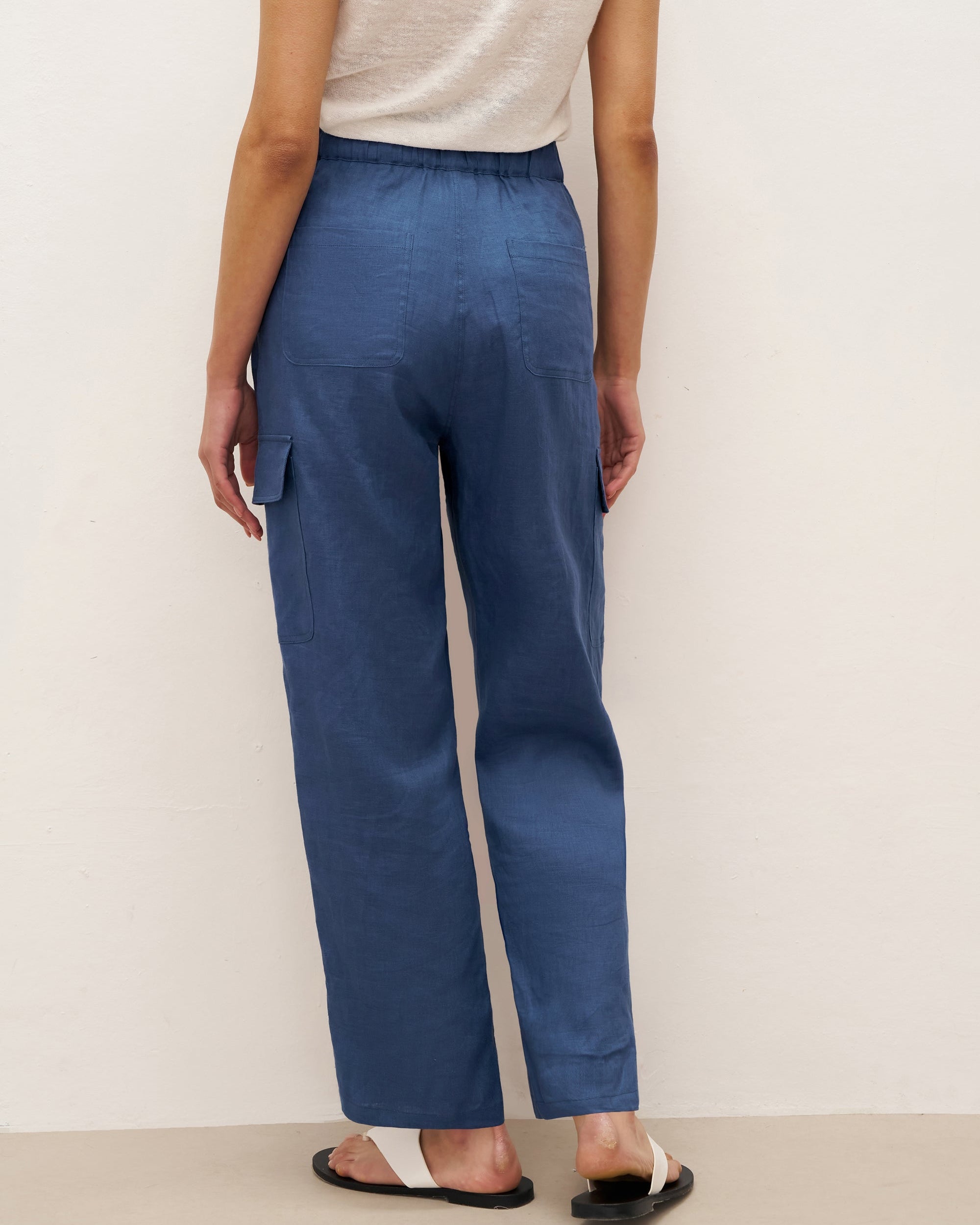 100% Linen Cargo Tapered Trousers with Patch Pockets JESSE - BOTTOMS-Linen Pants