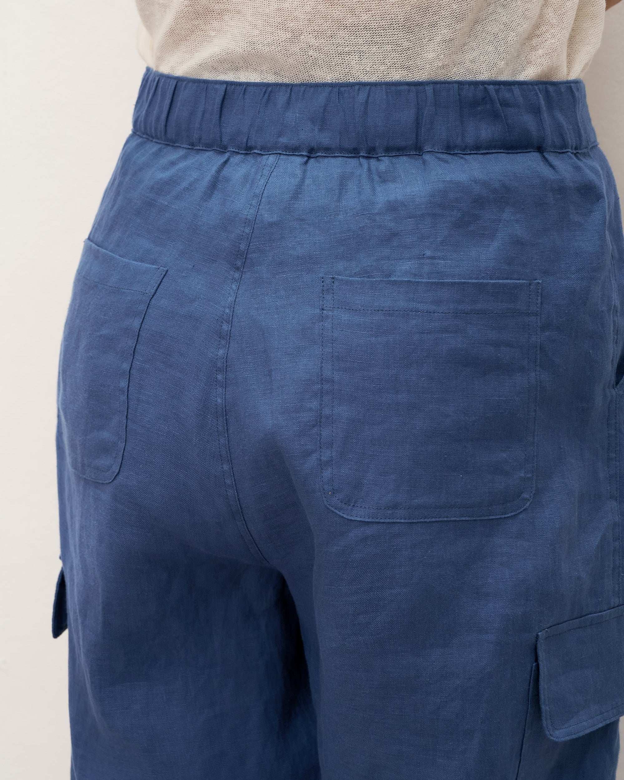 100% Linen Cargo Tapered Trousers with Patch Pockets JESSE - BOTTOMS-Linen Pants