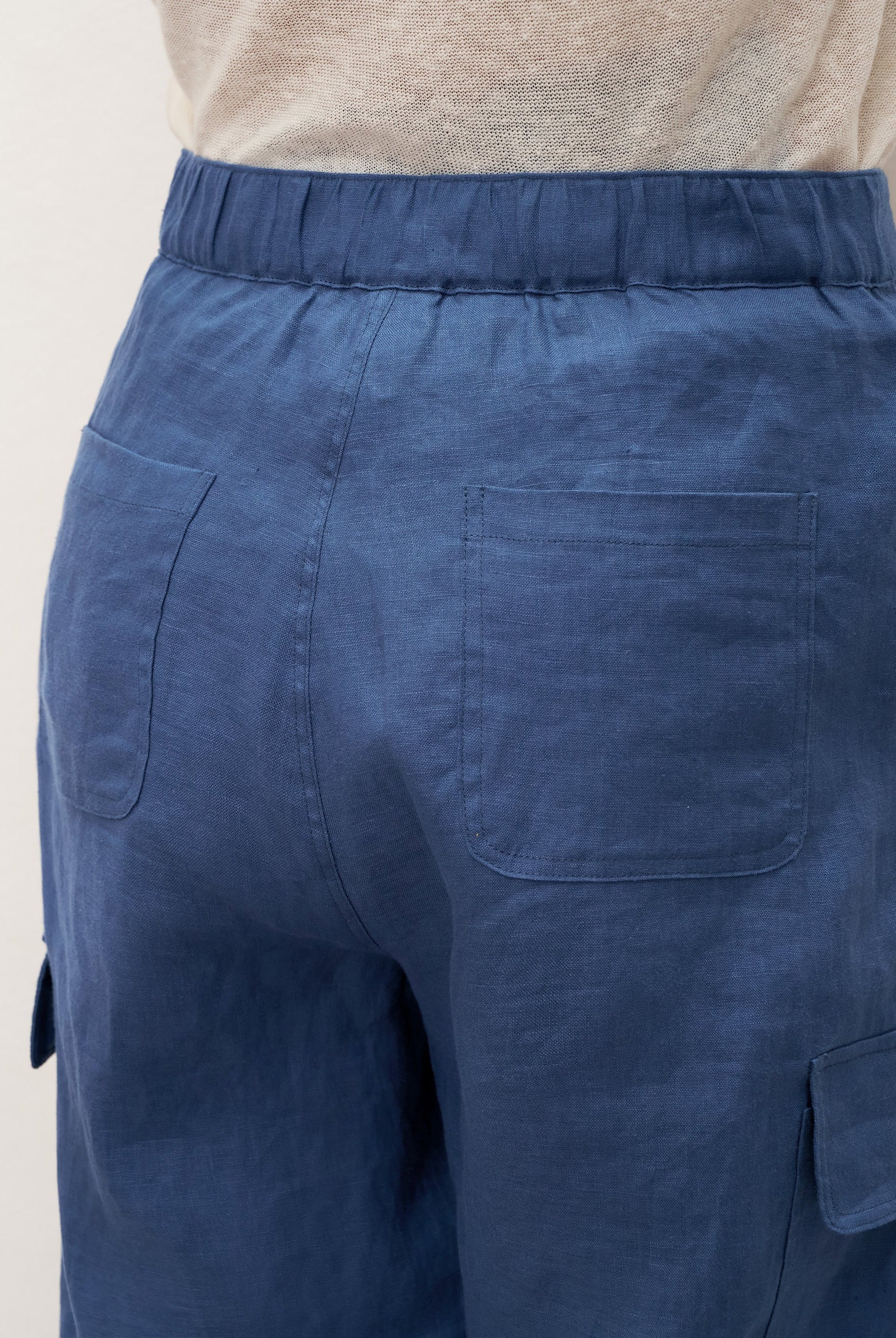 100% Linen Cargo Tapered Trousers with Patch Pockets JESSE - BOTTOMS-Linen Pants