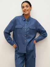 100% Linen Flap-Patch Buttoned Closure Shirt Jacket JANE - TOPS-Linen Blouses
