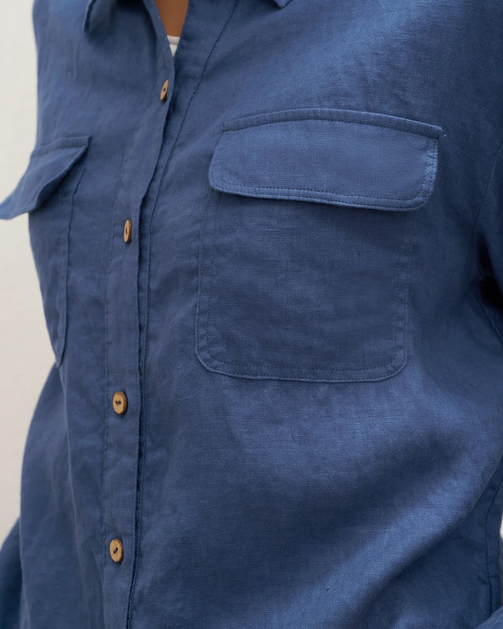 100% Linen Flap-Patch Buttoned Closure Shirt Jacket JANE - TOPS-Linen Blouses