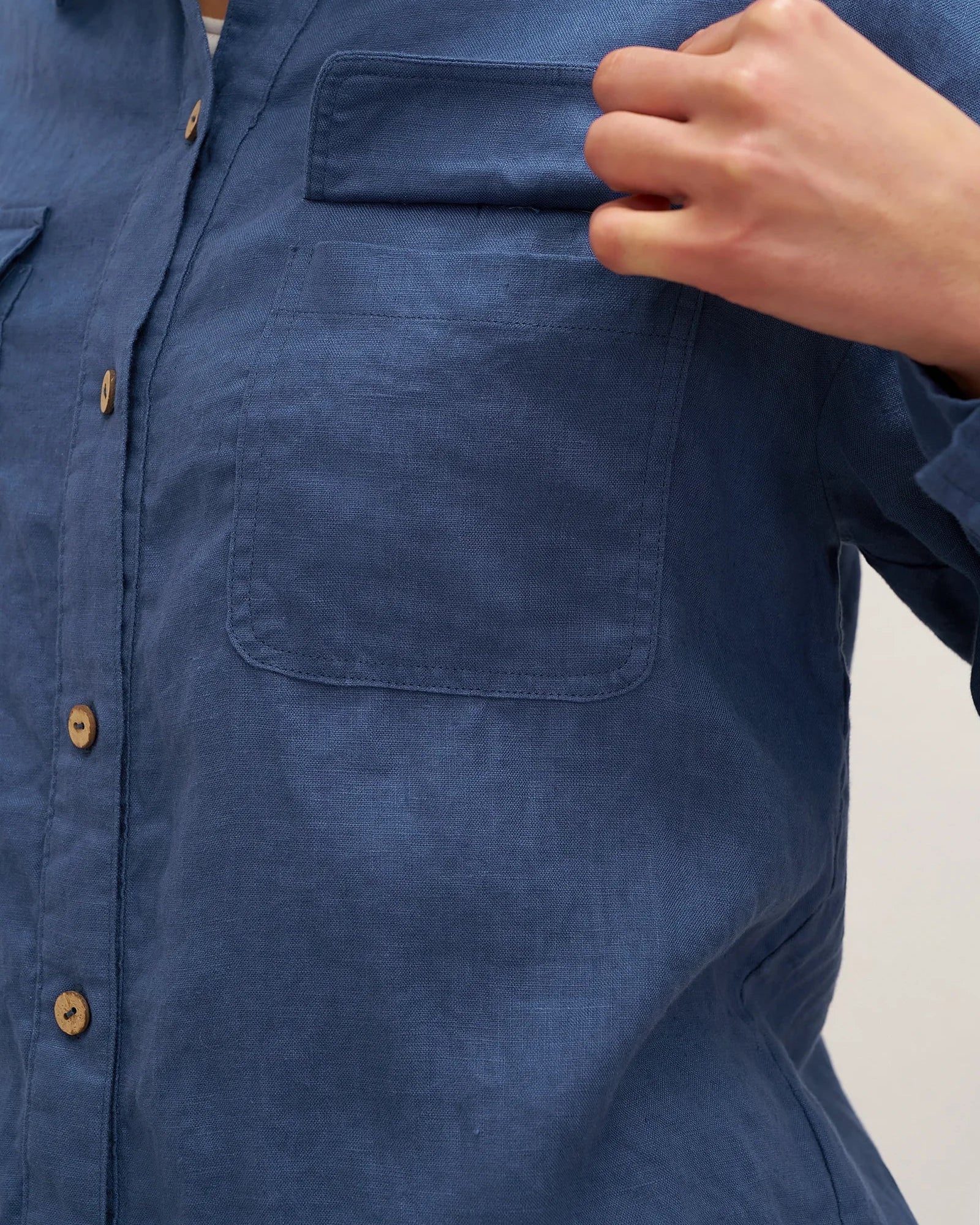 100% Linen Flap-Patch Buttoned Closure Shirt Jacket JANE - TOPS-Linen Blouses
