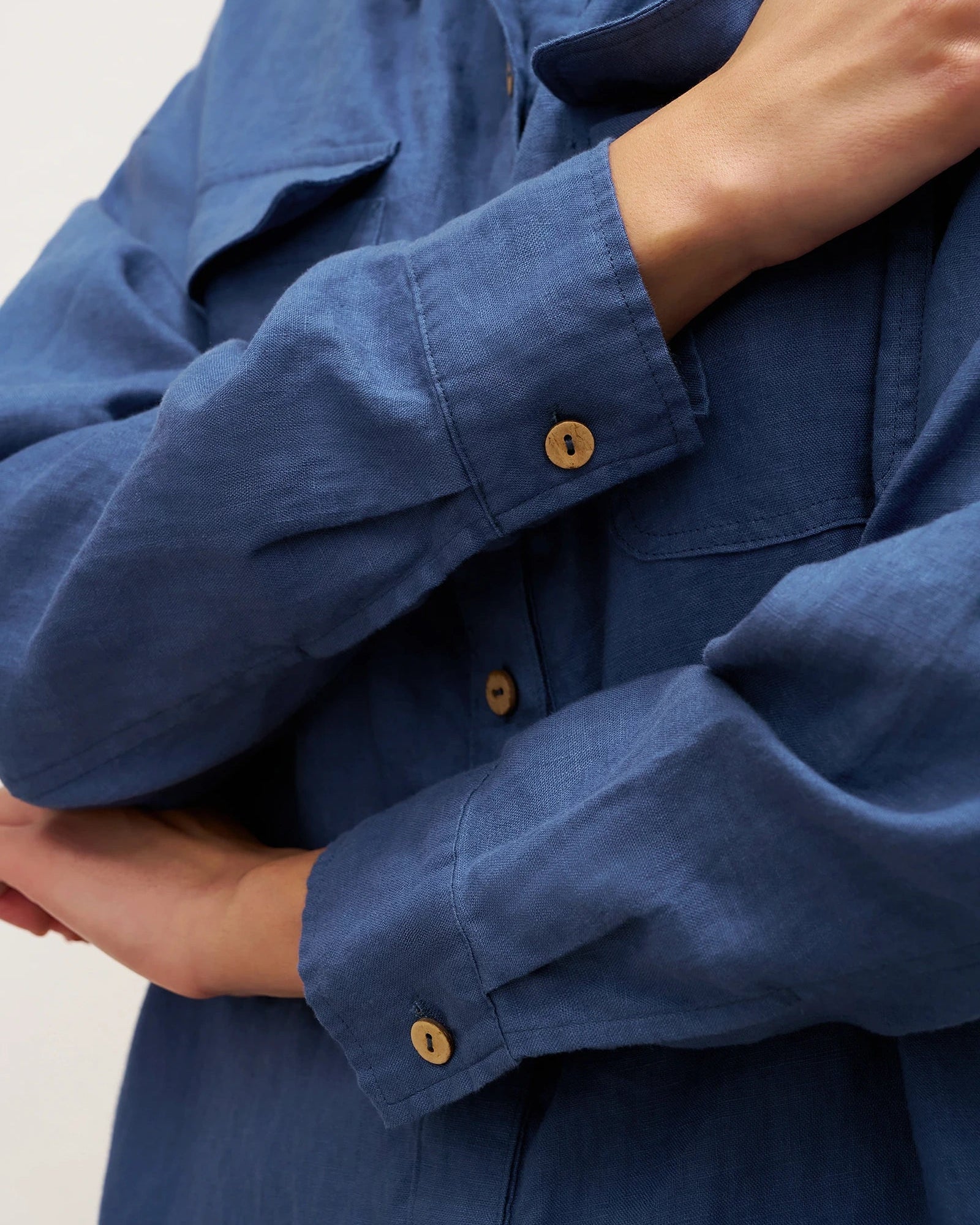 100% Linen Flap-Patch Buttoned Closure Shirt Jacket JANE - TOPS-Linen Blouses