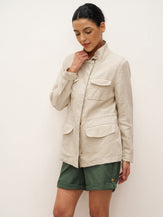 100% Linen Convertible Collar Jacket EVELINA - TOPS-Linen Jackets