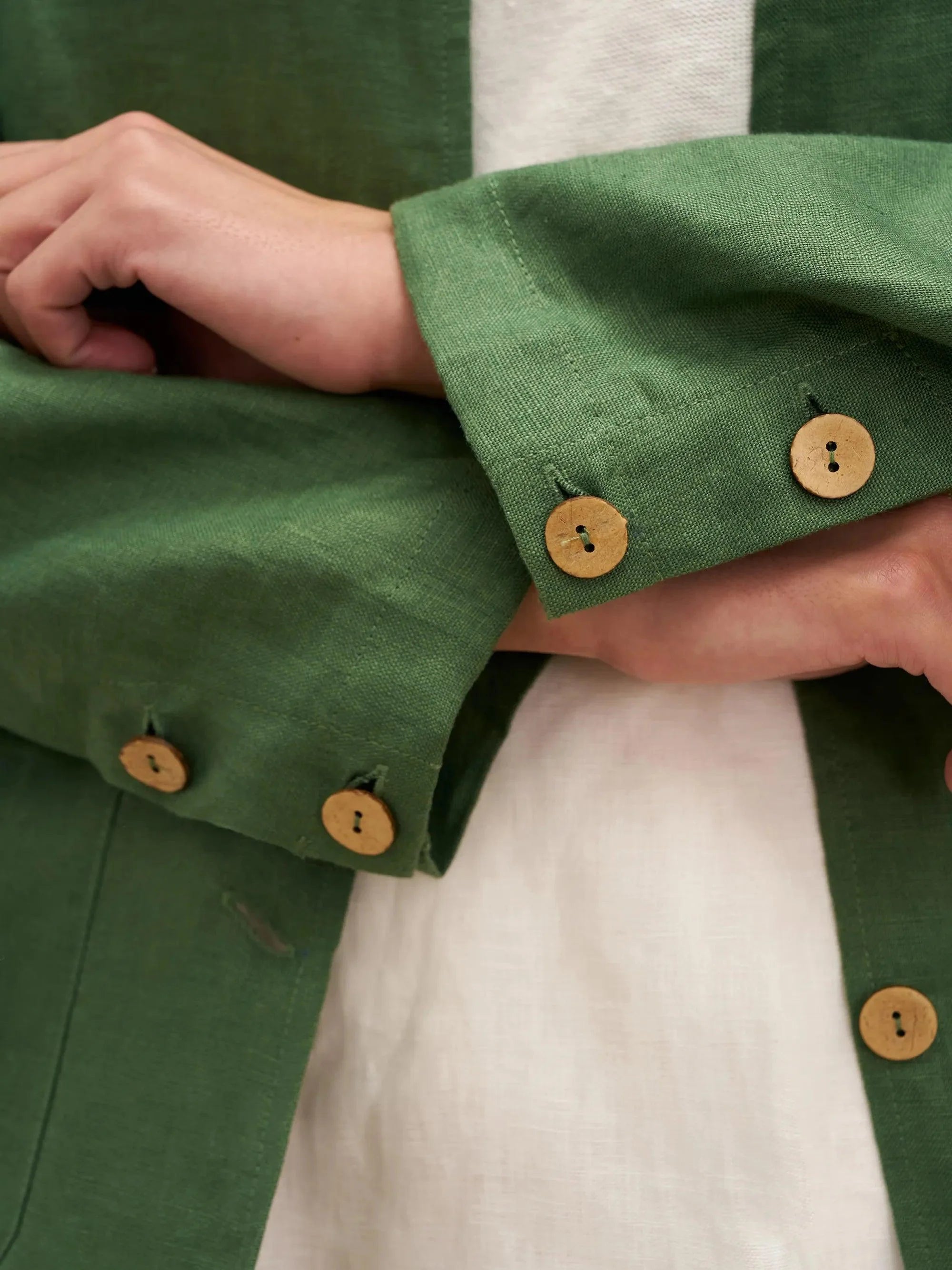 100% Linen Peter Pan Collar Patch Pocket Shirt Jacket LYDIA - TOPS-Linen Jackets