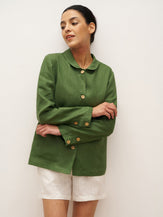 100% Linen Peter Pan Collar Patch Pocket Shirt Jacket LYDIA - TOPS-Linen Jackets