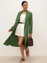 100% Linen Double-Breasted Belted Trench Coat LEILA - TOPS-Linen Jackets