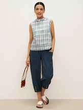 Linen Tapered Double Patch Pocket Cropped Trousers - BOTTOMS-Linen Pants