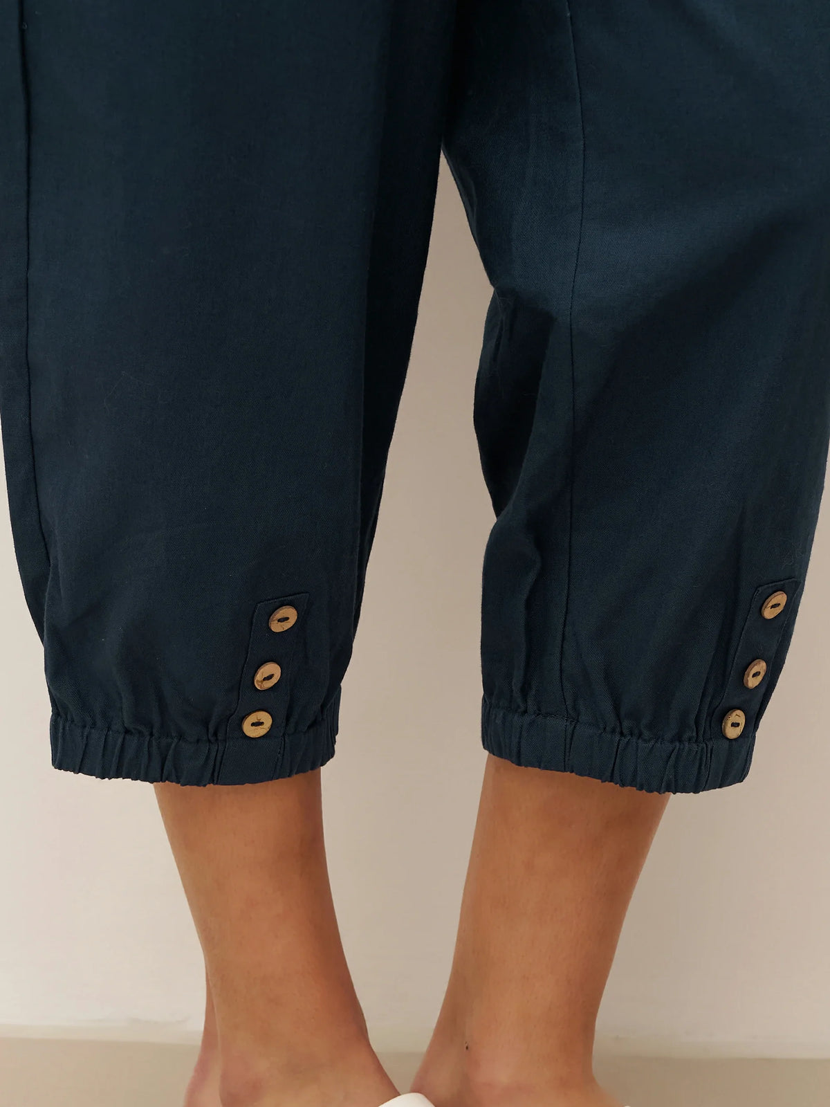 Linen Tapered Double Patch Pocket Cropped Trousers - BOTTOMS-Linen Pants