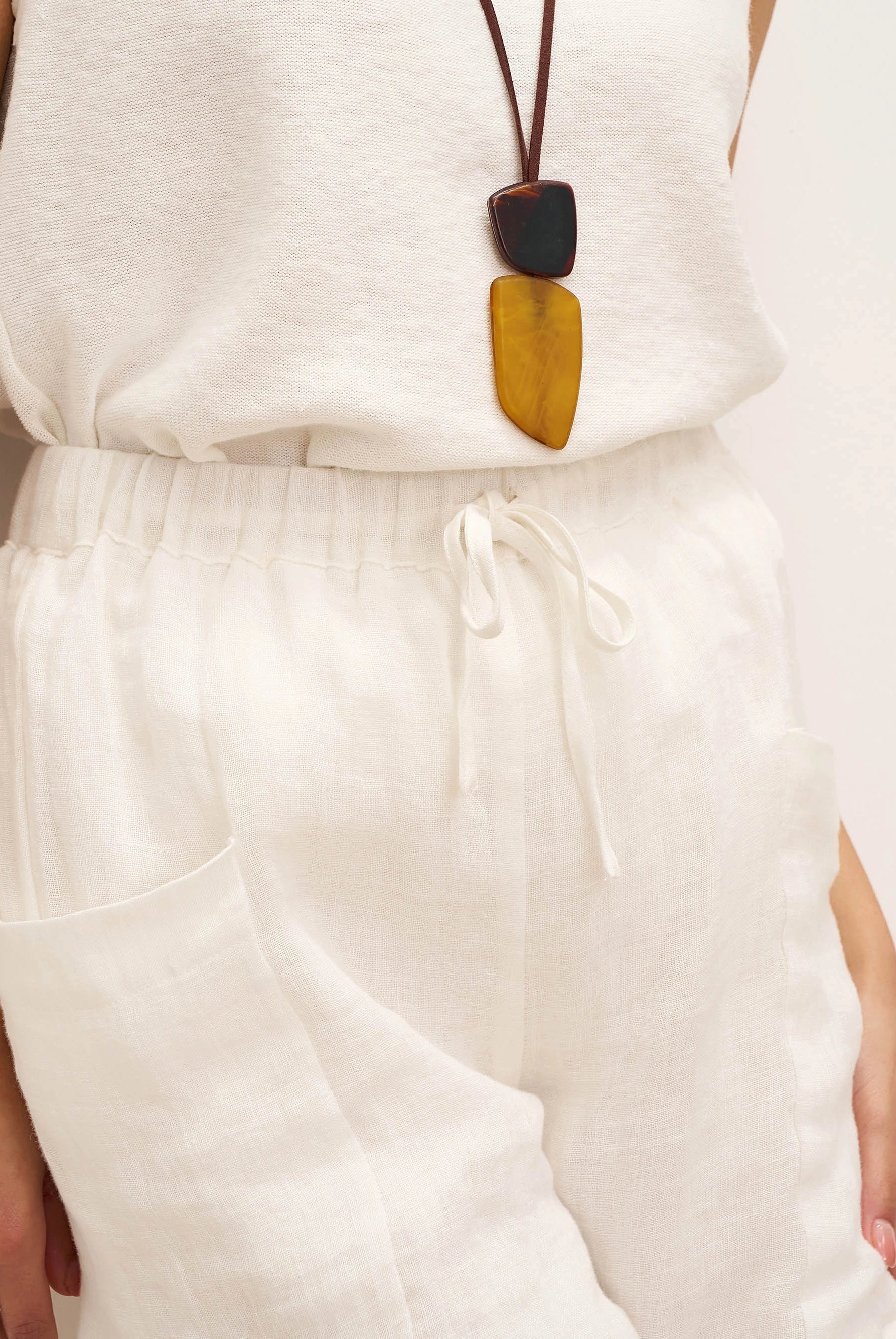 100% Linen Elastic Waist Drawstring Shorts with Pockets DELILAH - BOTTOMS-Linen