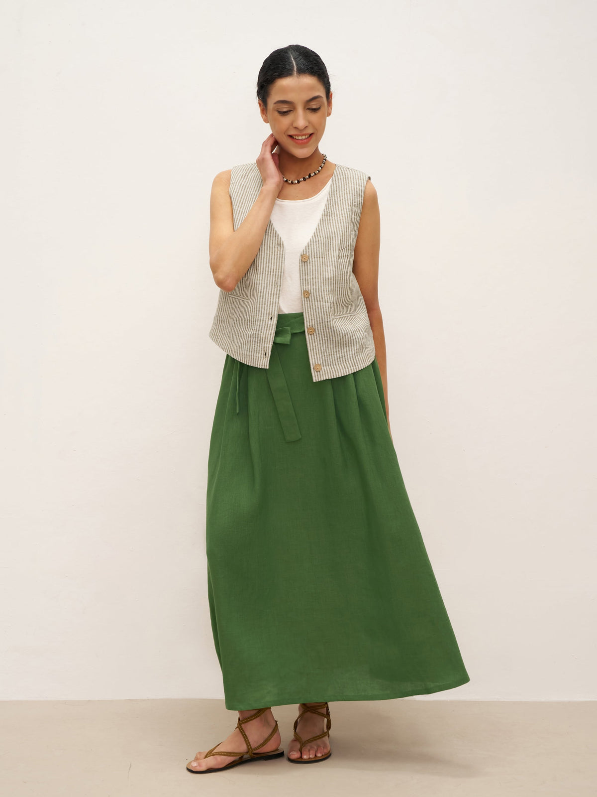 Gilet LULU 100% lin rayé à col V profond - Hauts - gilets en lin