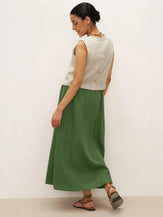 100% Linen A-Line Waist-Tied Skirt LENA - BOTTOMS-Linen Skirts