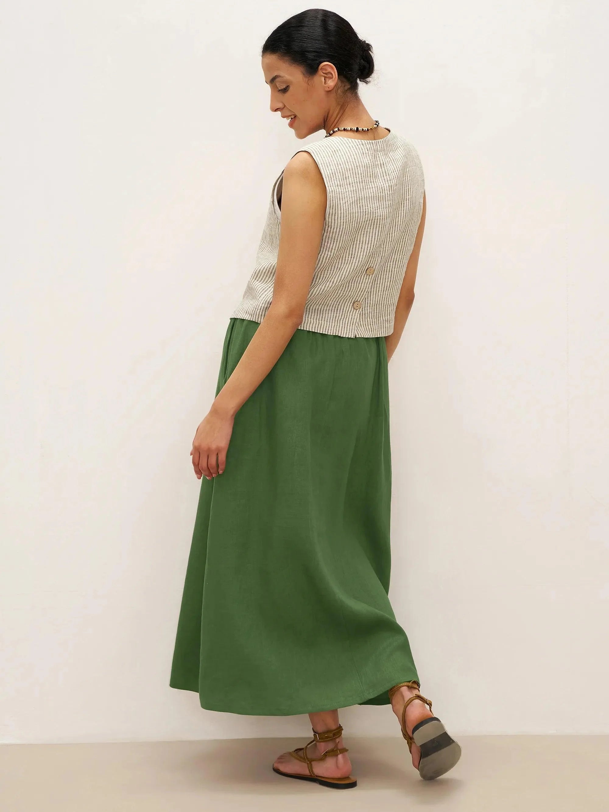 100% Linen A-Line Waist-Tied Skirt LENA - BOTTOMS-Linen Skirts