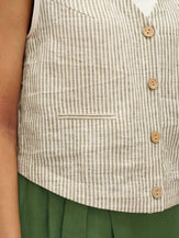 Gilet LULU 100% lin rayé à col V profond - Hauts - gilets en lin