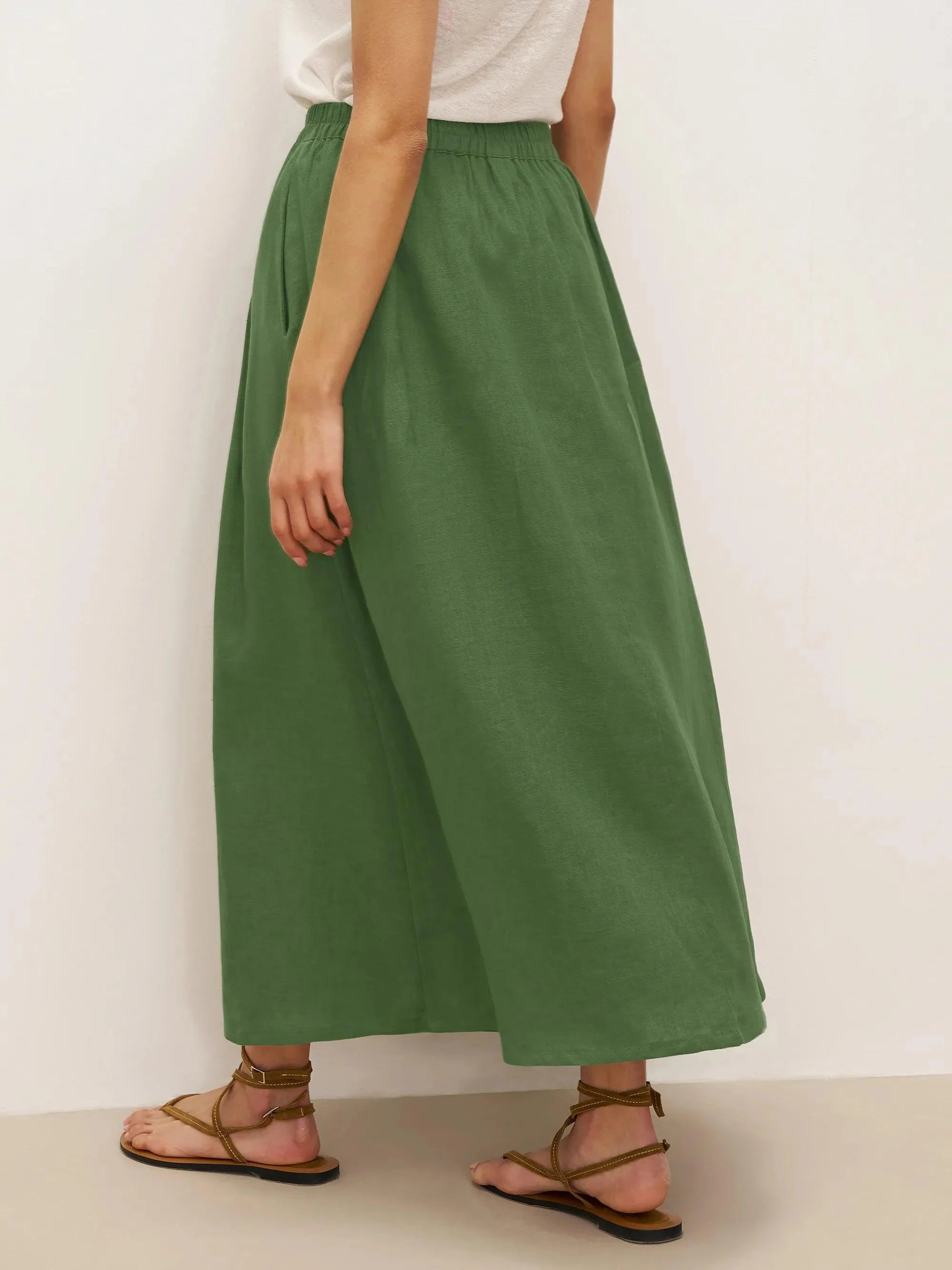 100% Linen A-Line Waist-Tied Skirt LENA - BOTTOMS-Linen Skirts