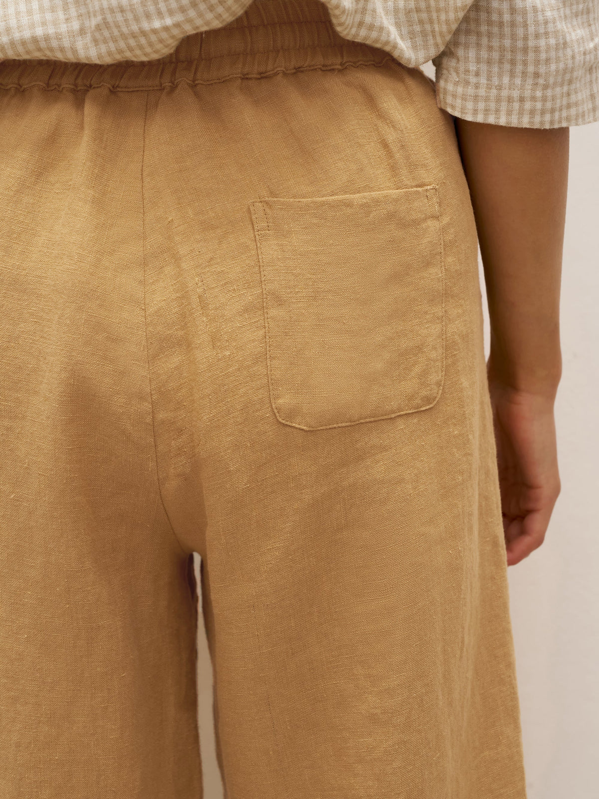 100% Linen Cuffed Ankle-Length Elastic Waist Pants DANIKA - BOTTOMS-Linen