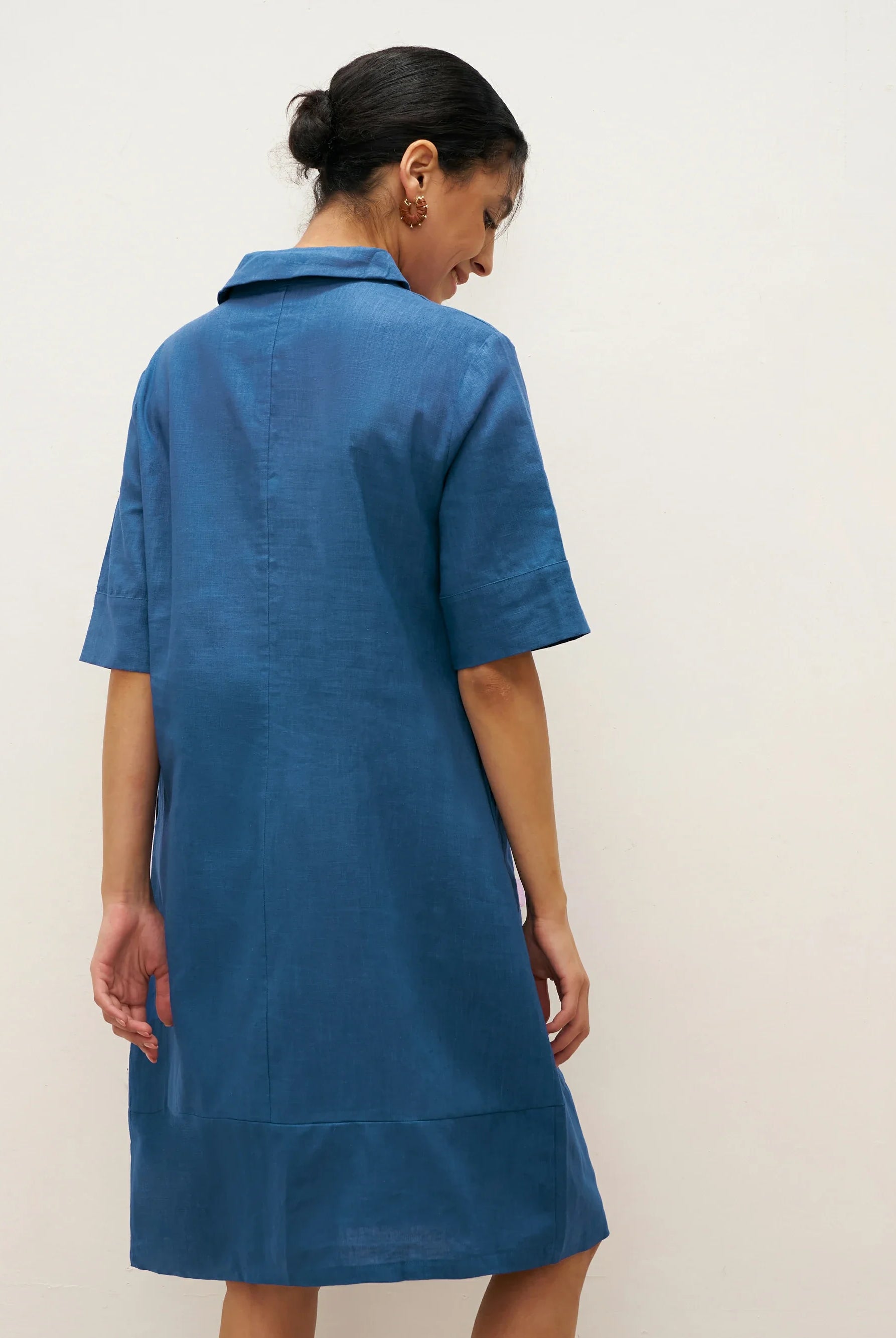 Linen Shawl V-Neck Half Sleeve Minidress LIVIA - DRESSES-Linen Midi