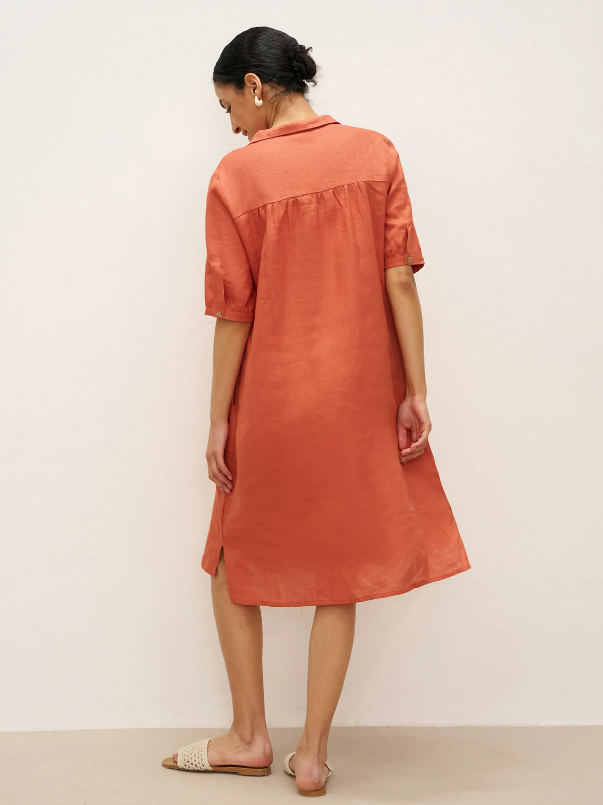 Robe 100% lin longueur genou à plis devant - ROBES-Robes midi en lin