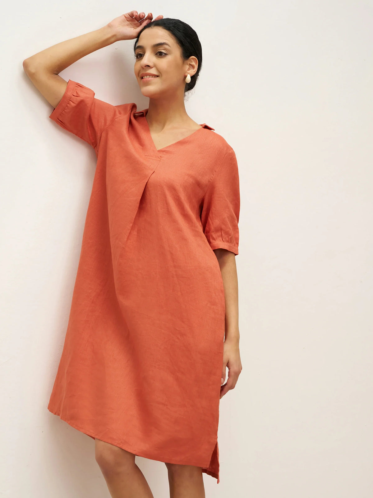 Robe 100% lin longueur genou à plis devant - ROBES-Robes midi en lin