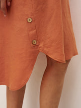 100% Linen Short Sleeve Button-Deco Shirt Dress DORIS - DRESSES-Linen Midi