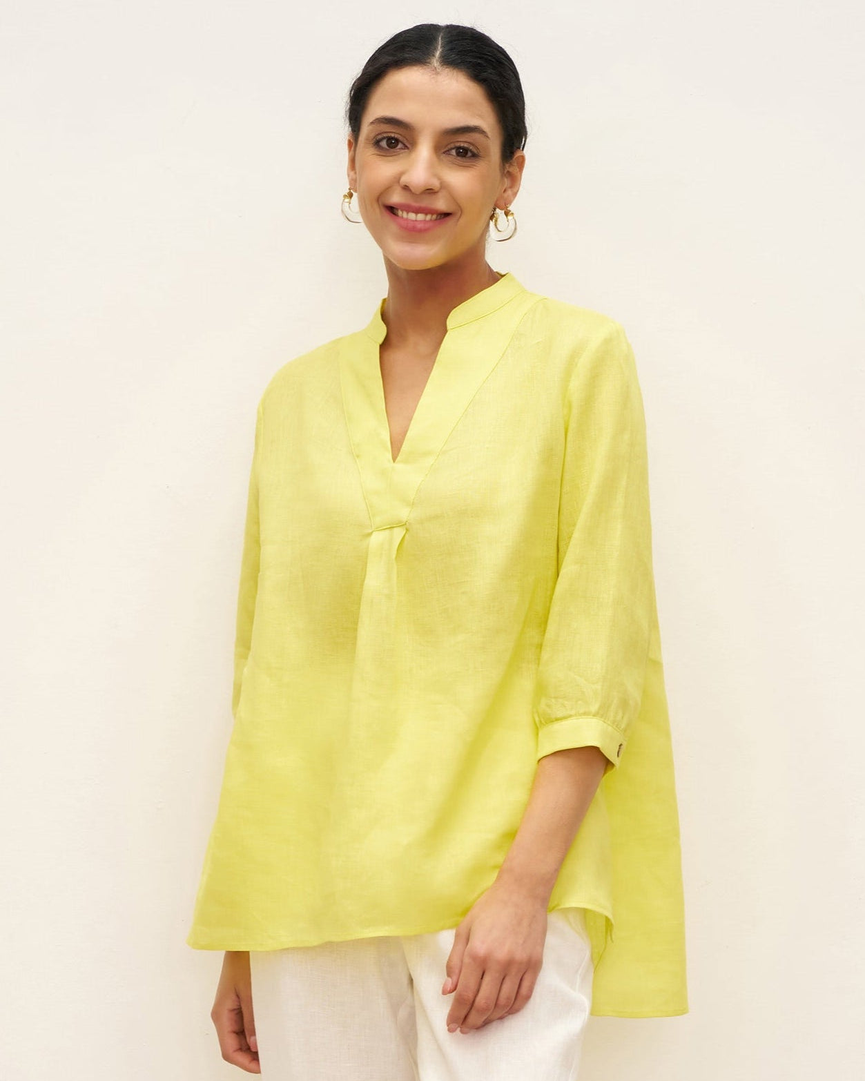 100% Linen Dress Shirt JOANNA - Lemon Yellow / S - TOPS-Linen Blouses
