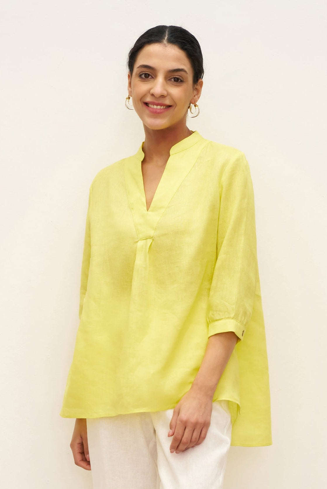 100% Linen Dress Shirt JOANNA - Lemon Yellow / S - TOPS-Linen Blouses