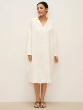 100% Linen Oversized Pullover Shirt Dress JOVITA - DRESSES-Linen Midi