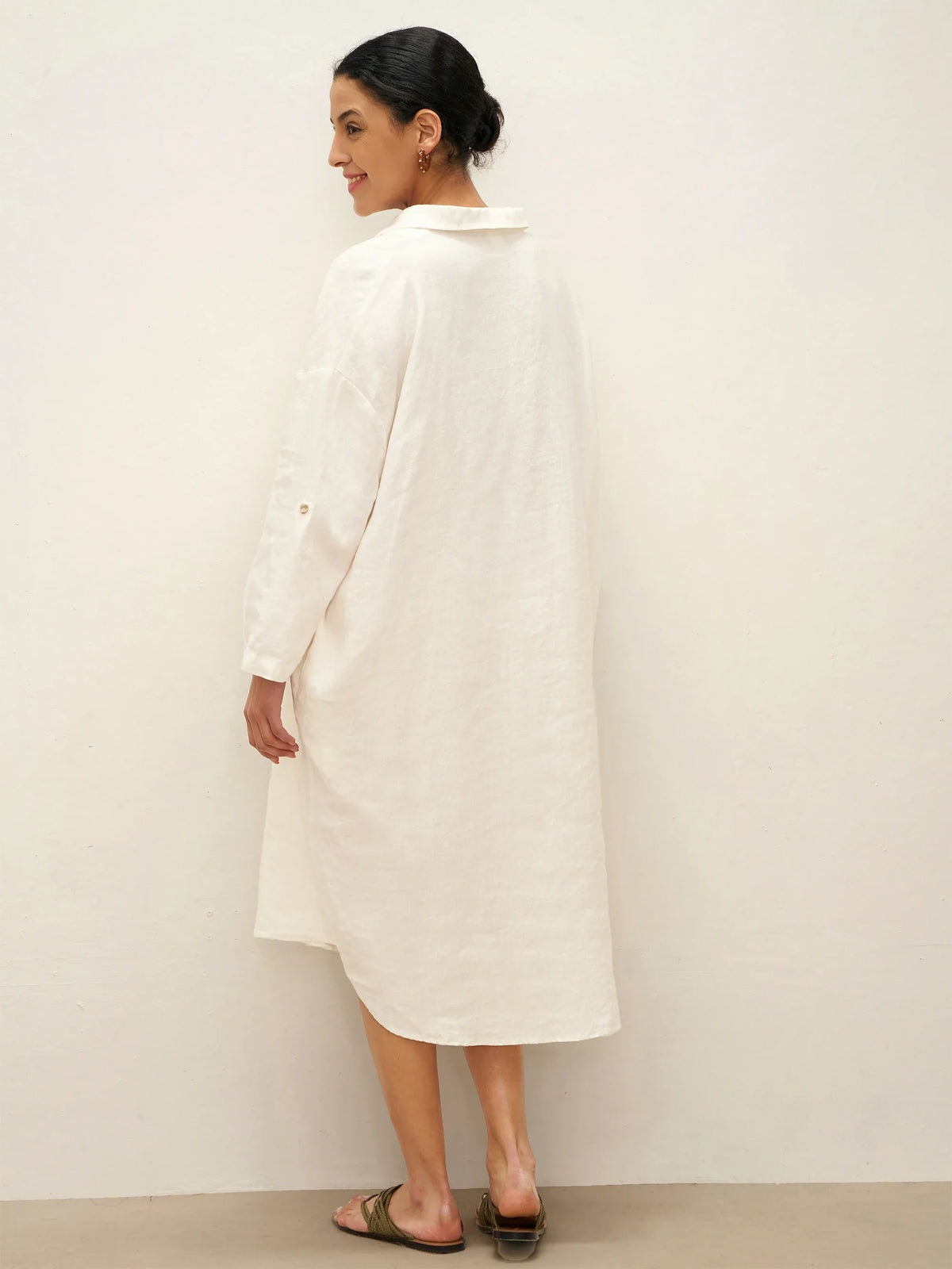 100% Linen Oversized Pullover Shirt Dress JOVITA - DRESSES-Linen Midi