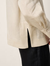 100% Linen Hidden Button Crew Neck Shirt INES by LINTICO for women
