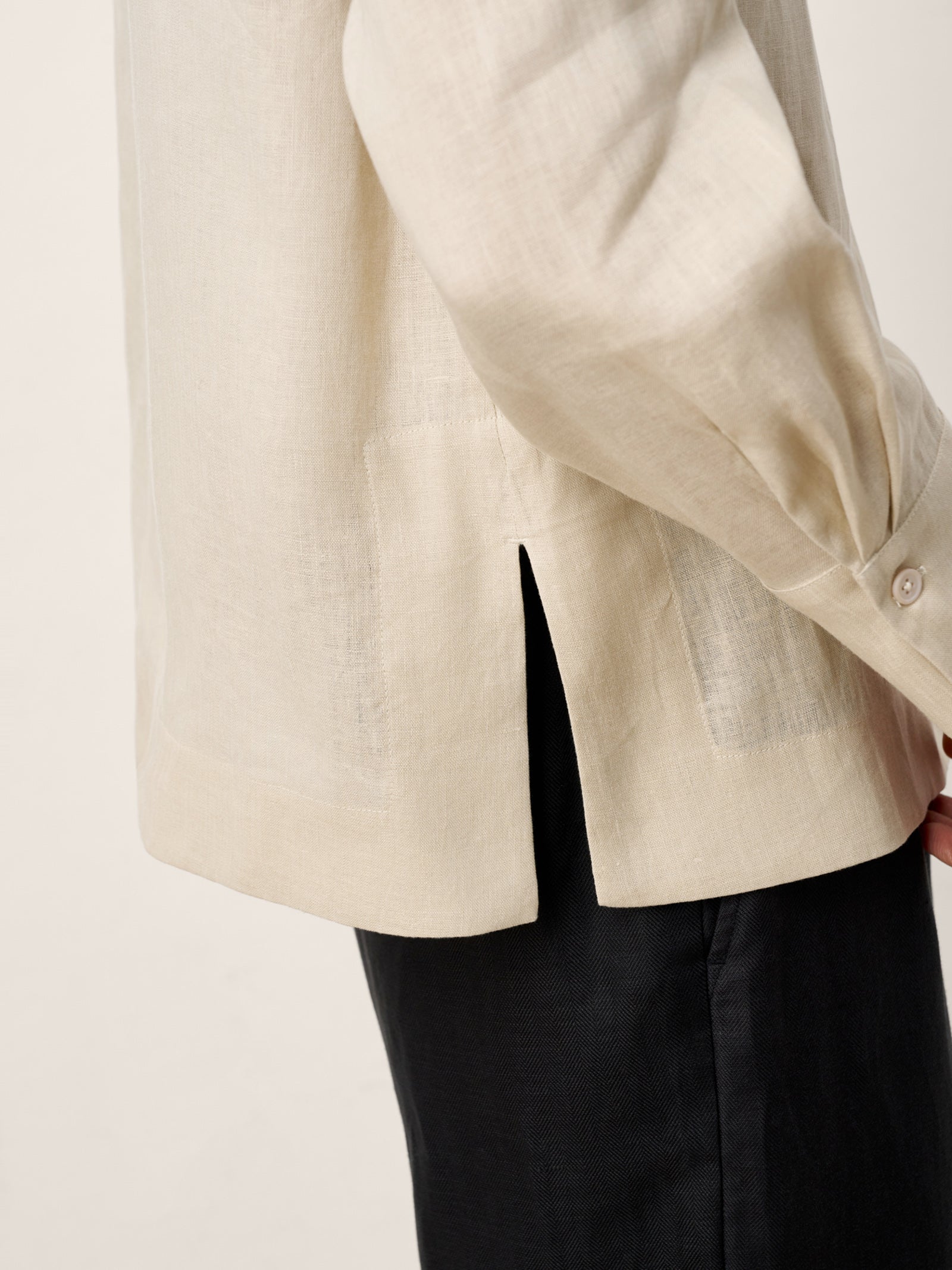 100% Linen Hidden Button Crew Neck Shirt INES by LINTICO for women