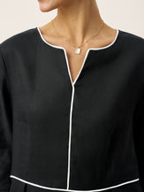 Linen-Lyocell Contrast Trim Gathered Midi Dress NYX by LINTICO for women