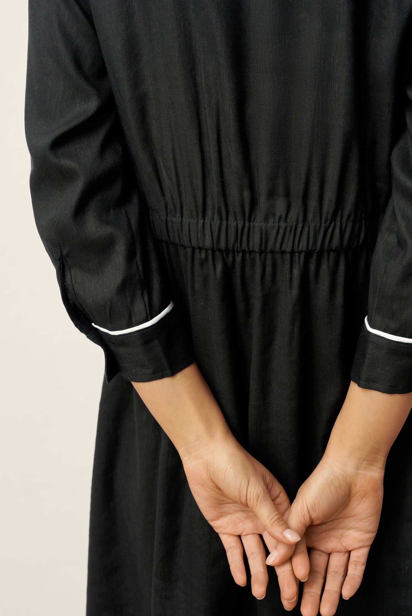Linen-Lyocell Contrast Trim Gathered Midi Dress NYX by LINTICO for women