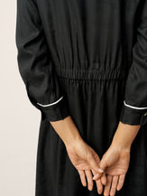 Linen-Lyocell Contrast Trim Gathered Midi Dress NYX by LINTICO for women
