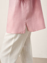 100% Linen Layered Lapel V-neck Sculpted Front Pleat Longline Top ODALYS by LINTICO for women