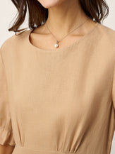 100% Linen Round Neck High Waist Ruffle Sleeve Maxi Dress ZEPHYRA by LINTICO for women